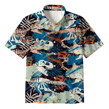 Personality fashionFootprints Green Dinosaur Button Up Pocket Shirt