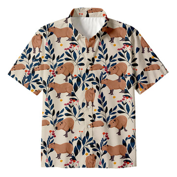 Personality fashionCapybara And Plants Button Up Pocket Shirt