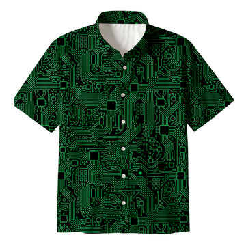 Personality fashionComputer Circuit Board Green Button Up Pocket Shirt