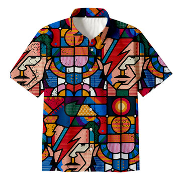 Personality fashionDavid Colorful Geometry Modern Art Button Up Pocket Shirt