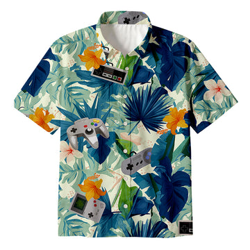 Personality fashionHawaiian Tropicals & Retro Gamers Button Up Pocket Shirt