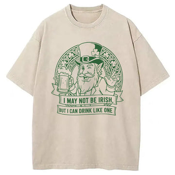 Personality fashion Funny St. Patrick's Day Leprechaun Beer Washed T-Shirt