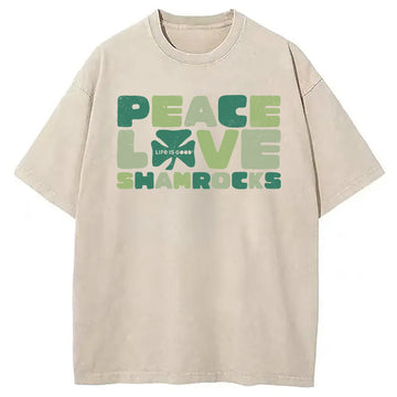 Personality fashion Peace Love Shamrocks Washed T-Shirt