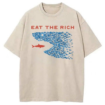Personality fashion Eat The Rich Fish Washed T-Shirt