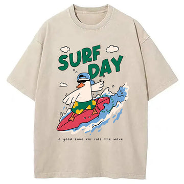 Personality fashion Surfing Duck Washed T-Shirt