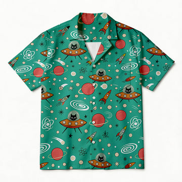 Personality fashionFunny Alien Cat in UFO Aloha Hawaiian Shirt