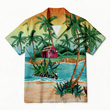Personality fashionTropical Paradise Hut Hawaiian Shirt