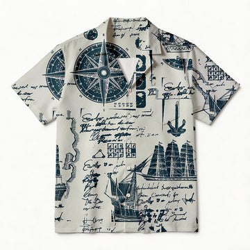 Personality fashionNautical Explorer Map Hawaiian Shirt