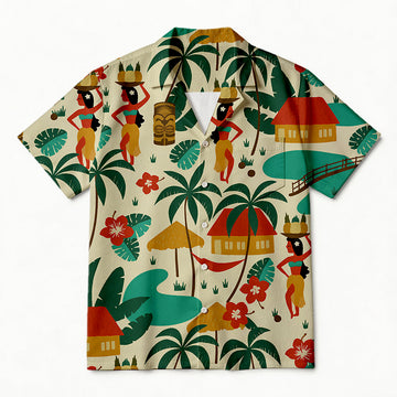 Personality fashionRetro Tiki Paradise Hawaiian Shirt