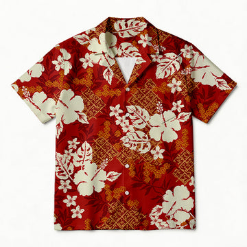 Personality fashionRed Batik Hibiscus Hawaiian Shirt