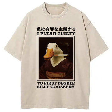 Personality fashion Silly Goose Smoking Funny Washed T-Shirt