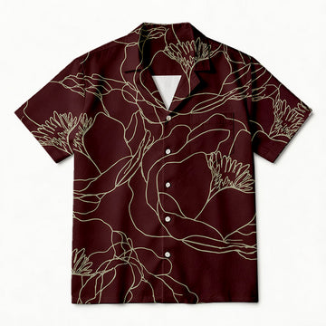 Personality fashionBurgundy Line Bloom Hawaiian Shirt