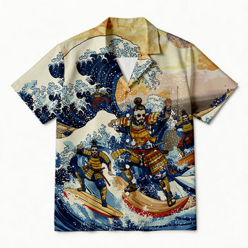 Personality fashionJapanese Samurai Surfing Aloha Hawaiian Shirt