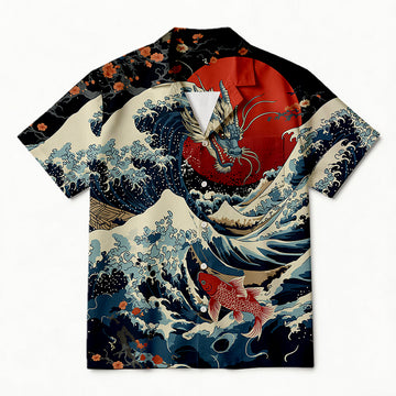 Personality fashionJapanese Dragon Koi Fish Hawaiian Shirt
