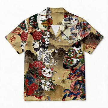 Personality fashionJapanese Cat Tattoo Hawaiian Shirt
