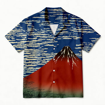 Personality fashionRed Fuji Japanese Hawaiian Shirt