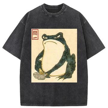 Personality fashion Matsumoto Hoji Japanese Frog Washed T-Shirt