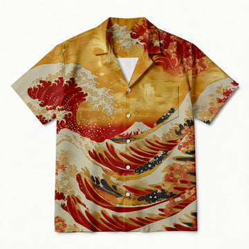 Personality fashionRed Wave Hawaiian Shirt