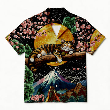 Personality fashionMoon Cat Hawaiian Shirt