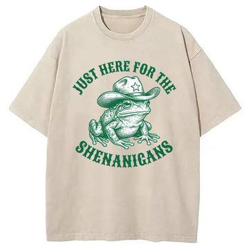 Personality fashion Just Here for the Shenanigans Frog Washed T-Shirt