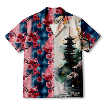 Personality fashionFloral Cherry Blossom Pagoda Hawaiian Shirt