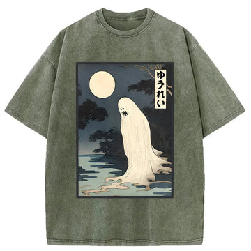 Personality fashion Creepy Japanese Ghost Washed T-Shirt
