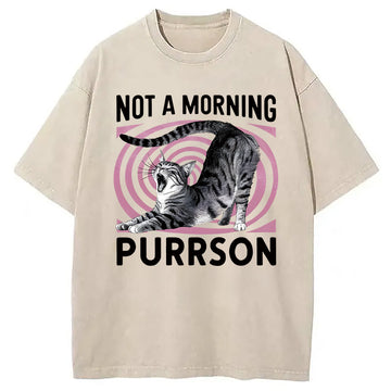 Personality fashion Not A Morning Purrrson Cat Washed T-Shirt