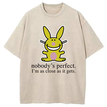 Personality fashion It's Happy Bunny Nobody's Perfect Washed T-Shirt