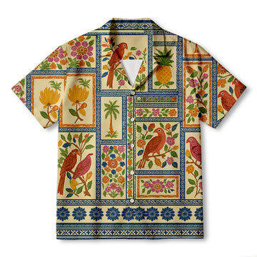 Personality fashionParrot Flower Mosaic Hawaiian Shirt