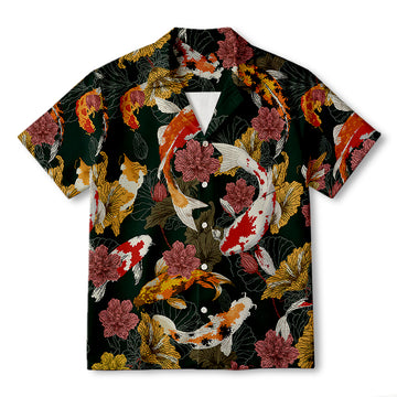 Personality fashionKoi Fish Tropical Floral Aloha Hawaiian Shirt