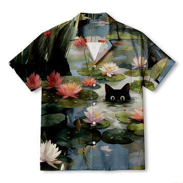 Personality fashionCats In The Lotus Pond Hawaiian Shirt