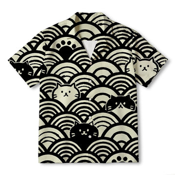 Japanese Cute Cat Wave Hawaiian Shirt