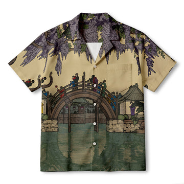 Half Moon Bridge And Wisteria Flowers Hawaiian Shirt