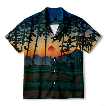 Setting Sun Behind Pines Hawaiian Shirt