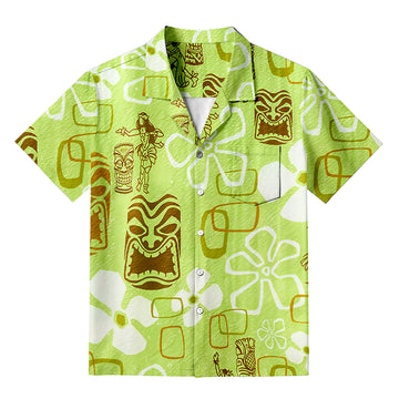 Personality fashionHula Girl & Tiki Seersucker Hawaiian Shirt