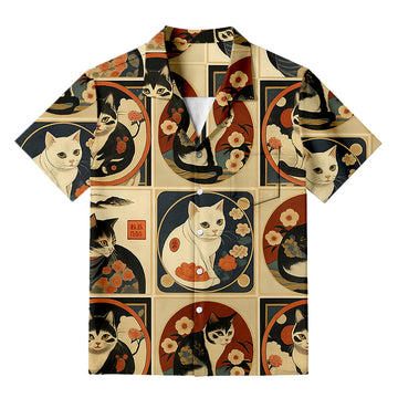 Personality fashionMeiji Era Cat All-over Pattern Ukiyo-e Hawaiian Shirt