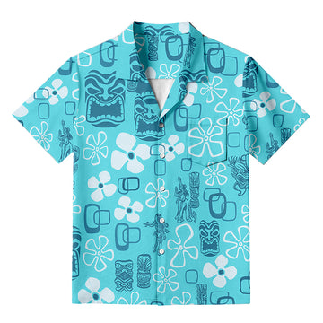 Personality fashionHula Girl & Tiki Seersucker Hawaiian Shirt