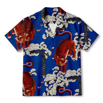 Personality fashionJapanese Tiger Folding Fan Hawaiian Shirt