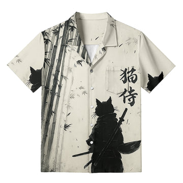 Personality fashionSamurai Cat In The Bamboo Forest Hawaiian Shirt
