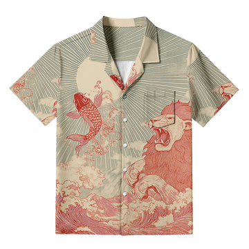 Personality fashionWaves Of Lion And Koi Hawaiian Shirt