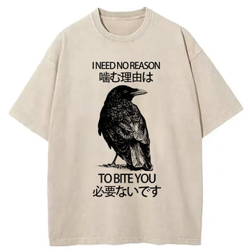 Personality fashion Crow Pecking People Washed T-Shirt