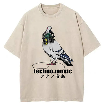 Personality fashion Techno Music Washed T-Shirt