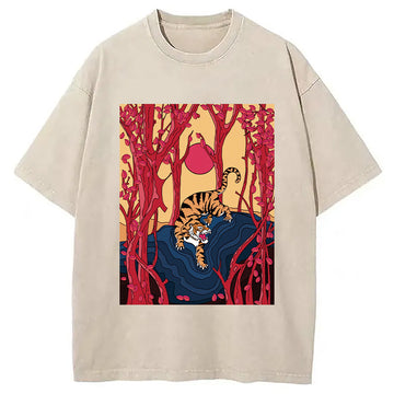 Personality fashion Japanese tiger Washed T-Shirt