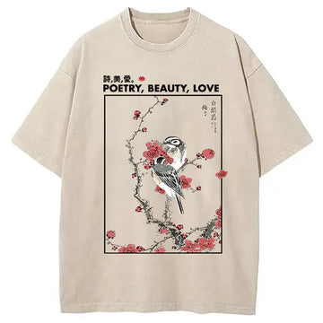 Personality fashion Japanese Ink Painting Washed T-Shirt