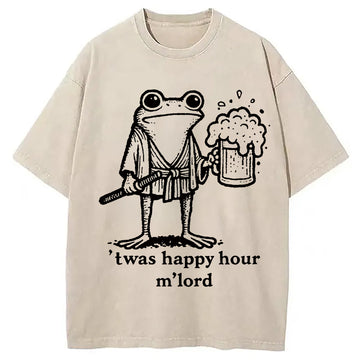 Personality fashion Happy Hour Frog Washed T-Shirt