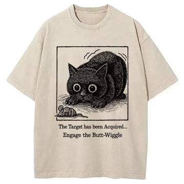 Personality fashion Swinging Cat Washed T-Shirt