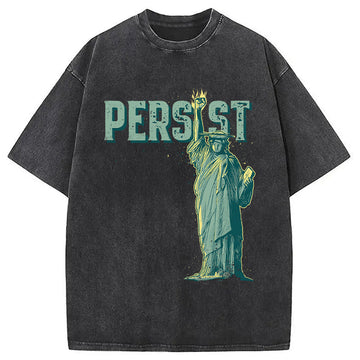 Personality fashion Lady Liberty Flaming Fist Washed T-Shirt