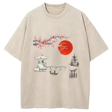 Personality fashion Japanese temple Washed T-Shirt