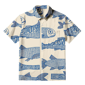 Personality fashionJapanese Blue Fish Button-up Shirt