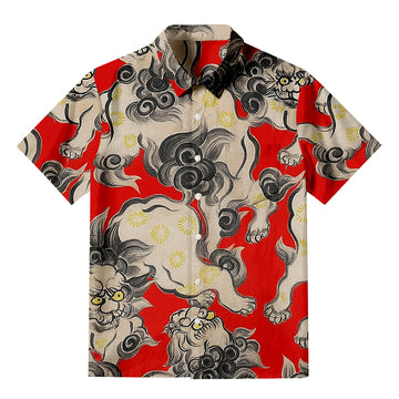 Personality fashionJapanese Kara Zishi Lion Button-up Shirt